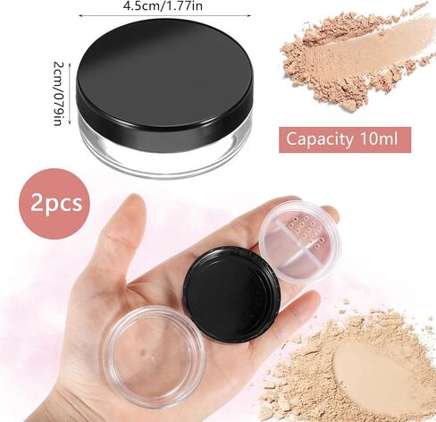 2pcs 10ml/0.34oz Plastic Empty Travel Small Loose Powder Compact Refillable Loose Powder Containers Reusable No Leak Compact with Rotatable Sifter and Black Screw Lid in Saudi Arabia