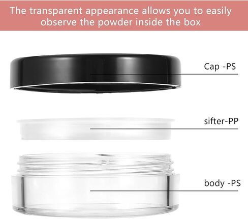 2pcs 10ml/0.34oz Plastic Empty Travel Small Loose Powder Compact Refillable Loose Powder Containers Reusable No Leak Compact with Rotatable Sifter and Black Screw Lid in Saudi Arabia