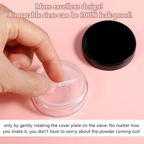 2pcs 10ml/0.34oz Plastic Empty Travel Small Loose Powder Compact Refillable Loose Powder Containers Reusable No Leak Compact with Rotatable Sifter and Black Screw Lid in Saudi Arabia