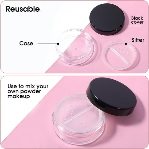 2pcs 10ml/0.34oz Plastic Empty Travel Small Loose Powder Compact Refillable Loose Powder Containers Reusable No Leak Compact with Rotatable Sifter and Black Screw Lid in Saudi Arabia