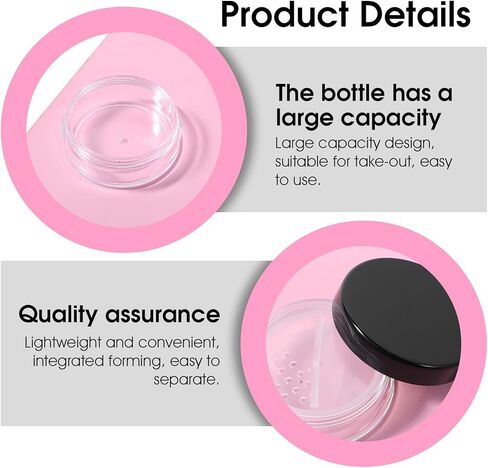 2pcs 10ml/0.34oz Plastic Empty Travel Small Loose Powder Compact Refillable Loose Powder Containers Reusable No Leak Compact with Rotatable Sifter and Black Screw Lid in Saudi Arabia