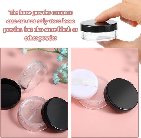 2pcs 10ml/0.34oz Plastic Empty Travel Small Loose Powder Compact Refillable Loose Powder Containers Reusable No Leak Compact with Rotatable Sifter and Black Screw Lid in Saudi Arabia