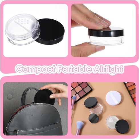 2pcs 10ml/0.34oz Plastic Empty Travel Small Loose Powder Compact Refillable Loose Powder Containers Reusable No Leak Compact with Rotatable Sifter and Black Screw Lid in Saudi Arabia