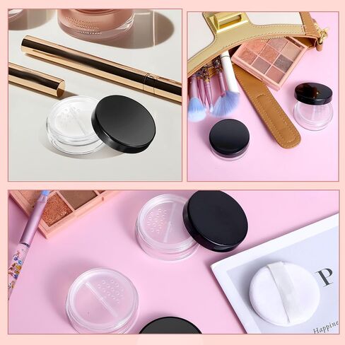 2pcs 10ml/0.34oz Plastic Empty Travel Small Loose Powder Compact Refillable Loose Powder Containers Reusable No Leak Compact with Rotatable Sifter and Black Screw Lid in Saudi Arabia