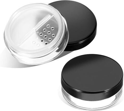 2pcs 10ml/0.34oz Plastic Empty Travel Small Loose Powder Compact Refillable Loose Powder Containers Reusable No Leak Compact with Rotatable Sifter and Black Screw Lid in Saudi Arabia