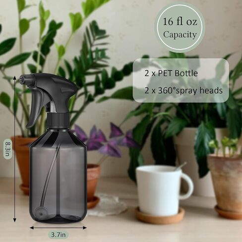 زجاجة رذاذ Baderke 2 PCS 360 ° ، 16 أوقية رأسًا على عقب ، زجاجات رذاذ بلاستيكية لطيفة للنباتات ، حلول التنظيف ، فوهة متينة مع ضباب ناعم وإعداد الدفق (رمادي) in Kuwait