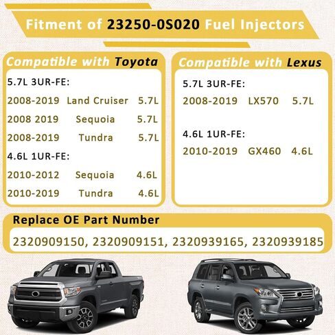 23250-0S020 8cyl 1UR/3UR حقن الوقود ، متوافقة مع/Toyota 5.7L Tundra Sequoia Land Cruiser ، متوافق مع/exus 4.6L GX460 LX570 | 12 ثقوب | | مجموعة من 8 | in Saudi Arabia