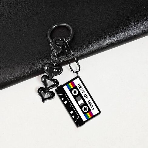 Key Chain Colorful 70s 80s Cassette Tape Resin Acrylic Dangle Keychain accessories outfits for Women Valentine Gift Girl Gifts Charm in Saudi Arabia