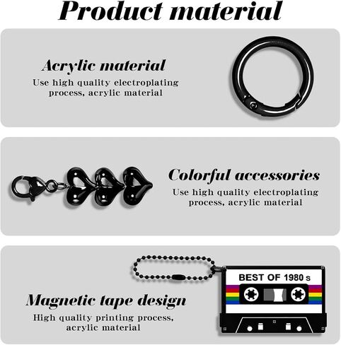 Key Chain Colorful 70s 80s Cassette Tape Resin Acrylic Dangle Keychain accessories outfits for Women Valentine Gift Girl Gifts Charm in Saudi Arabia