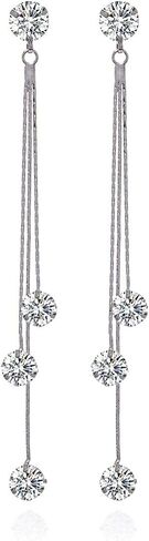 Long Chain Earrings for Women - Sterling Silver Cubic Zirconia CZ Crystal Bridal linear Dangle Drop Earrings for Wedding Girls Party Prom Hypoallergenic Costume Jewelry in Kuwait