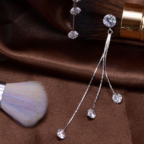 Long Chain Earrings for Women - Sterling Silver Cubic Zirconia CZ Crystal Bridal linear Dangle Drop Earrings for Wedding Girls Party Prom Hypoallergenic Costume Jewelry in Kuwait