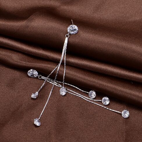 Long Chain Earrings for Women - Sterling Silver Cubic Zirconia CZ Crystal Bridal linear Dangle Drop Earrings for Wedding Girls Party Prom Hypoallergenic Costume Jewelry in Kuwait