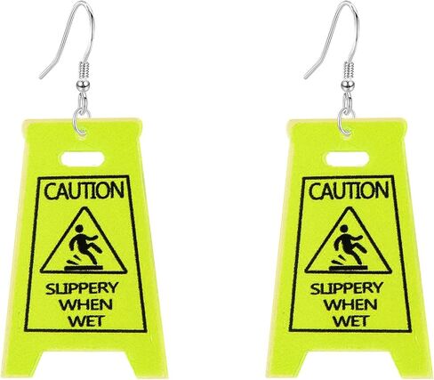 Funny Novelty Acrylic Caution Sign Earrings for Women Slippery When Wet Warning Dangle Earrings Party Jewelry in Saudi Arabia