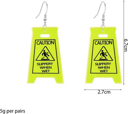 Funny Novelty Acrylic Caution Sign Earrings for Women Slippery When Wet Warning Dangle Earrings Party Jewelry in Saudi Arabia