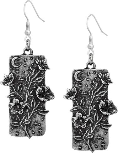 HAQUIL Vintage Antique Garden Night Floral Flower Crescent Moon Rectangle Dangle Drop Earrings Jewelry Gift for Women in Saudi Arabia