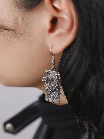 HAQUIL Vintage Antique Garden Night Floral Flower Crescent Moon Rectangle Dangle Drop Earrings Jewelry Gift for Women in Saudi Arabia