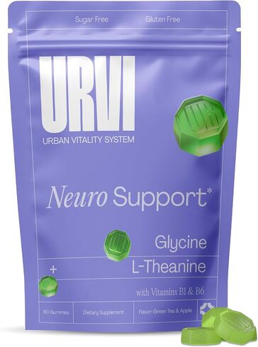 مكملات دعم Neuro Urvi®-500 ملغ من الجليكاين ، 150 ملغ L-theanine (فاعلية عالية) ، فيتامينات B1 و B6 للتركيز الهادئ والاسترخاء والنوم-خالي من السكر-الشاي الأخضر والتفاح-60 in Kuwait