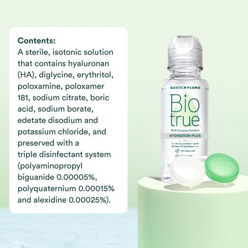Biotrue Hydration Plus Contact Lens Solution, Multi-Purpose Solution for Soft Contact Lenses, Lens Case Included, 10 FL OZ (Pack of 2) in Kuwait