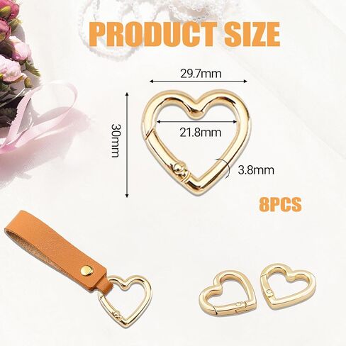 8pcs على شكل قلب مقطع مفاتيح ، ميني القلب الثقيل الكارابينر ، carabiner لطيف لطيف ، مناسبة للمحافظ ، حقائب الظهر ، الحرف اليدوية (الذهب الفاتح) in Kuwait