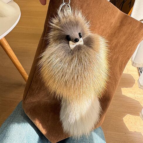 Cute Faux Fur Animal Keychain for Women, Plush Pom Pom Bag Charm Pendant with Tail, Furry Keyring Car Accessories Gifts in Saudi Arabia