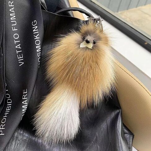 Cute Faux Fur Animal Keychain for Women, Plush Pom Pom Bag Charm Pendant with Tail, Furry Keyring Car Accessories Gifts in Saudi Arabia