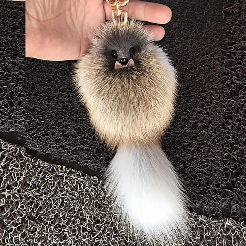 Cute Faux Fur Animal Keychain for Women, Plush Pom Pom Bag Charm Pendant with Tail, Furry Keyring Car Accessories Gifts in Saudi Arabia
