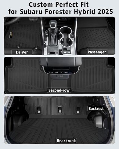 Floor Mats Fit for Subaru Forester Hybrid 2025 Trunk Mat with Backrest Mat All Weather TPE Rubber Cargo Liner Back Seat Protector Full Set for Forester 2025 Plug-in Hybrid Accessories, Black in Kuwait