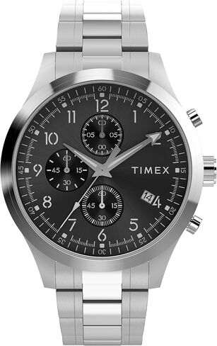 Timex Men's Dress Chronograph 43mm Watch - Silver-Tone Bracelet Black Dial Silver-Tone Case in Saudi Arabia