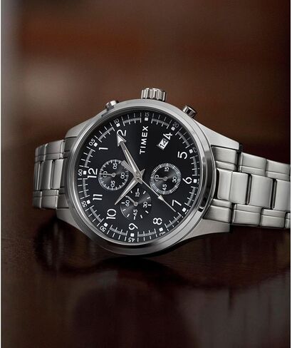 Timex Men's Dress Chronograph 43mm Watch - Silver-Tone Bracelet Black Dial Silver-Tone Case in Saudi Arabia