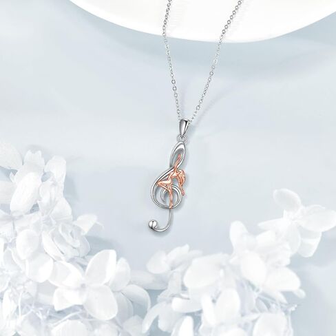 URONE Music Note Dance Necklace 925 Sterling Silver Musical Ballet Pendant Dancer Dancing Jewelry for Women Dancer Music Lover in Kuwait