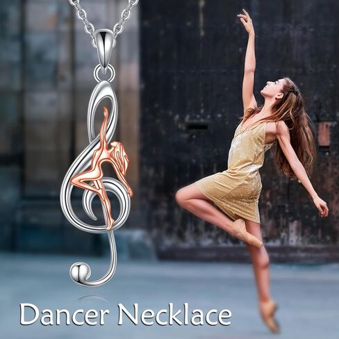 URONE Music Note Dance Necklace 925 Sterling Silver Musical Ballet Pendant Dancer Dancing Jewelry for Women Dancer Music Lover in Kuwait