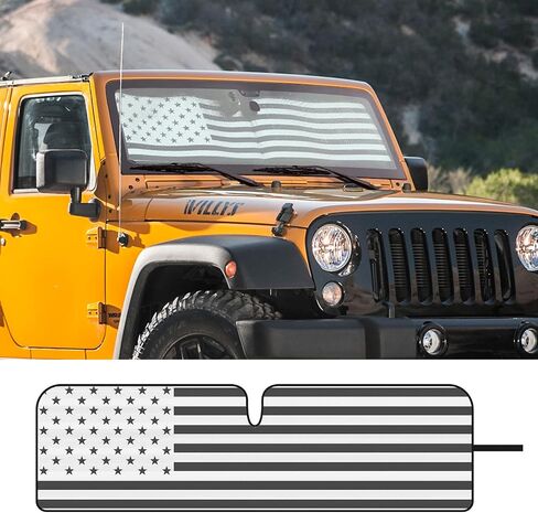 Jimen Compatible with 1997-2018 Jeep Wrangler TJ JK JKU, American USA Flag Auto Windshield Sunshade Window Sun Visor in Saudi Arabia
