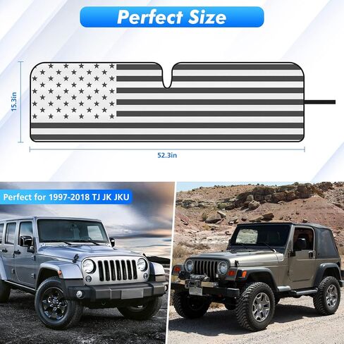 Jimen Compatible with 1997-2018 Jeep Wrangler TJ JK JKU, American USA Flag Auto Windshield Sunshade Window Sun Visor in Saudi Arabia