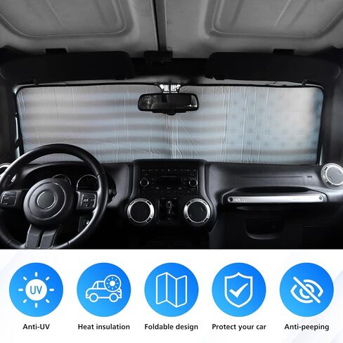Jimen Compatible with 1997-2018 Jeep Wrangler TJ JK JKU, American USA Flag Auto Windshield Sunshade Window Sun Visor in Saudi Arabia