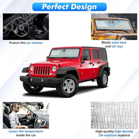 Jimen Compatible with 1997-2018 Jeep Wrangler TJ JK JKU, American USA Flag Auto Windshield Sunshade Window Sun Visor in Saudi Arabia