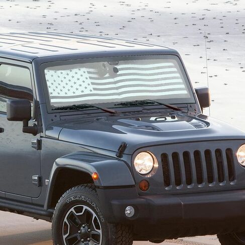 Jimen Compatible with 1997-2018 Jeep Wrangler TJ JK JKU, American USA Flag Auto Windshield Sunshade Window Sun Visor in Saudi Arabia