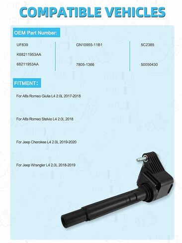مجموعة من 4 UF839 Coil Coil Pack (2.0L) 2017-2020 لـ Alfa Romeo Giulia Stelvio ، Forjeep Cherokee Wrangler ، استبدل # GN10955-11B1 7805-1366 68211953AA 5C2385 50050430430 in Saudi Arabia