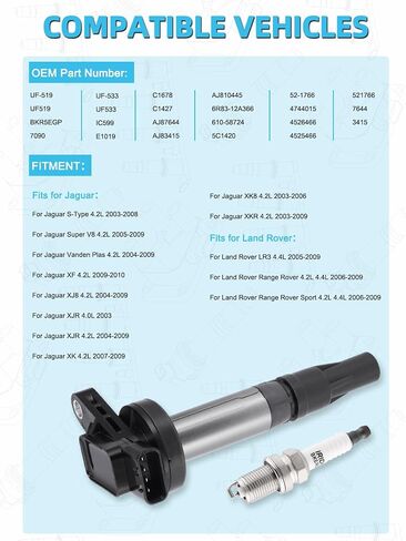 UF519 5C1420 E1019 حزمة ملف الإشعال 7090 شرارة المكونات IRIDIUM 8PCS (4.0L 4.2L 4.4L) 2003-2010 لـ Jaguar S-Type Super Vanden Plas XF XJ8 XJR XK XK8 XKR in Saudi Arabia