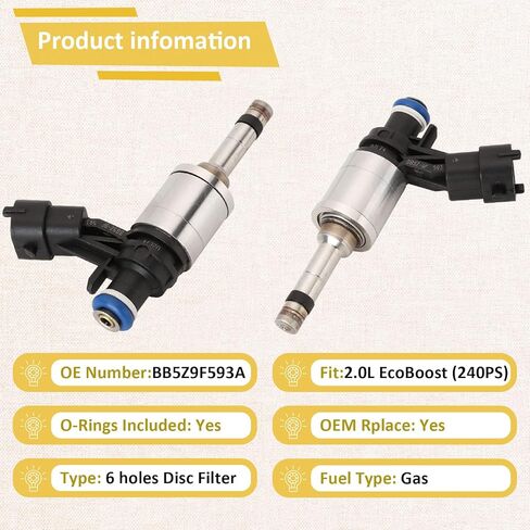 BB5Z-9F593-B OE 2.0L GDI High-pressure Fuel Injectors,Compatible with/Ford 2.0 Focus Edge Escape Explorer Fusion Taurus 2012-2018,|6 Holes| |Set of 4| |4 Cyl 2.0L Ect(240PS)| in Saudi Arabia