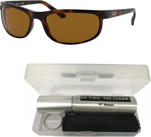 Ray-Ban RB2027 Sunglasses Bundle: RB 2027 PREDATOR 2 650833 Predator 2 Dark Havana B-15 Br and Eyewear Cleaning Kit in Saudi Arabia