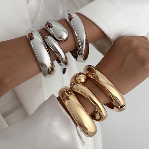 Gold Bangle Bracelets for Women Wide Chunky Cuff Bracelet Stack Trendy Open Adjustable Twist Cuff Bangle Jewelry ﻿ in Kuwait