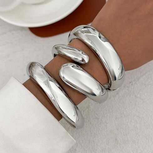 Gold Bangle Bracelets for Women Wide Chunky Cuff Bracelet Stack Trendy Open Adjustable Twist Cuff Bangle Jewelry ﻿ in Kuwait