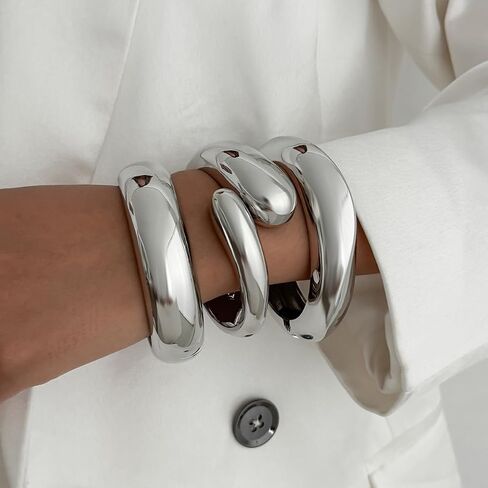 Gold Bangle Bracelets for Women Wide Chunky Cuff Bracelet Stack Trendy Open Adjustable Twist Cuff Bangle Jewelry ﻿ in Kuwait