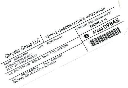 Mopar 47480098AB LABEL VEHICLE EMISSION CONTROL IN in Saudi Arabia