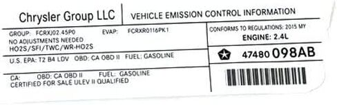 Mopar 47480098AB LABEL VEHICLE EMISSION CONTROL IN in Saudi Arabia