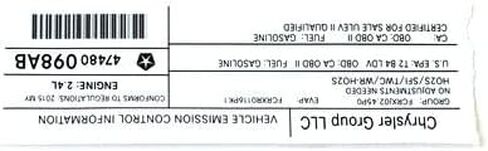 Mopar 47480098AB LABEL VEHICLE EMISSION CONTROL IN in Saudi Arabia