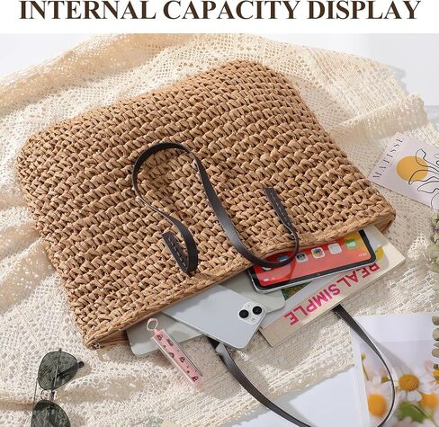 Beach Bags for Women, Large Beach Bag, Woven Straw Tote Bags Waterproof, Weaving Swim Shopping Travel Bag in Kuwait