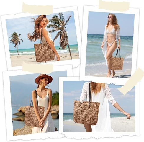 Beach Bags for Women, Large Beach Bag, Woven Straw Tote Bags Waterproof, Weaving Swim Shopping Travel Bag in Kuwait