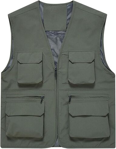 Men's Utility Fishing Vest Lightweight Outdoor Zip up Travel Work Cargo Vest Jacket with Multi Pockets in Saudi Arabia