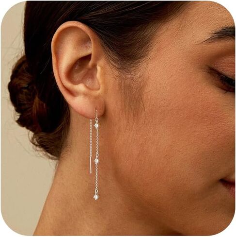 أقراط Carovo Dangle للنساء العصرية 14K الذهب/الفضة مقعدة أقراط للنساء CZ Huggie Drop Dropling Accling Accling Hypoallergenic Gift in Kuwait
